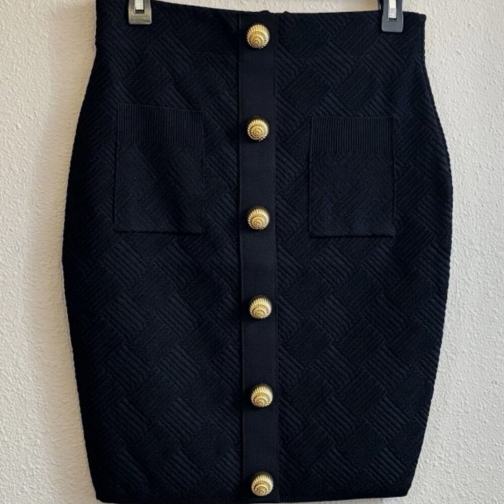 NWT Authentic Balmain Buttoned Vichy Knit Mini Skirt sz FR40/ US 8